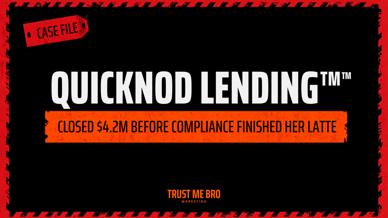 CASE FILE: QUICKNOD LENDING™ CLOSED $4.2M BEFORE COMPLIANCE FINISHED HER LATTE